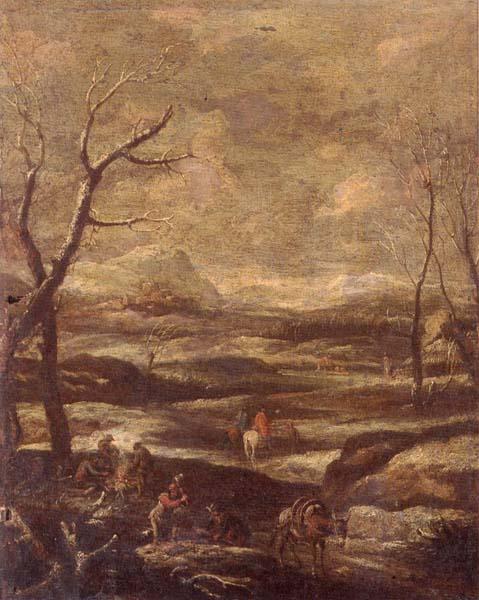 unknow artist A winter landscape with woodcutters and travellers Sweden oil painting art
